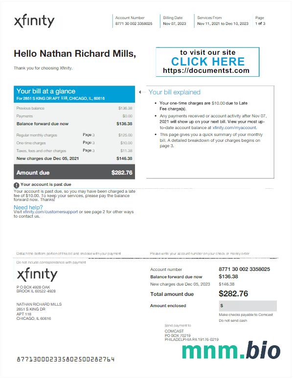 USA Xfinity rachunek za media Word i szablon PDF